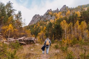 Man and child hiking